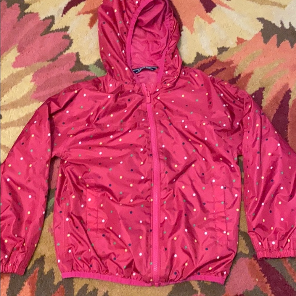 Lands end pink polka dot rain jacket